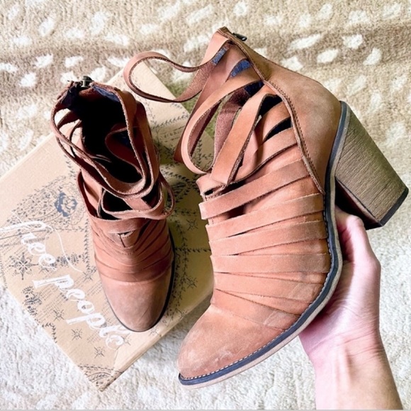 Free People Shoes - Free People Hybrid Heel Strappy Leather Boho Ankle Bootie Terracotta Brown Sz 41
